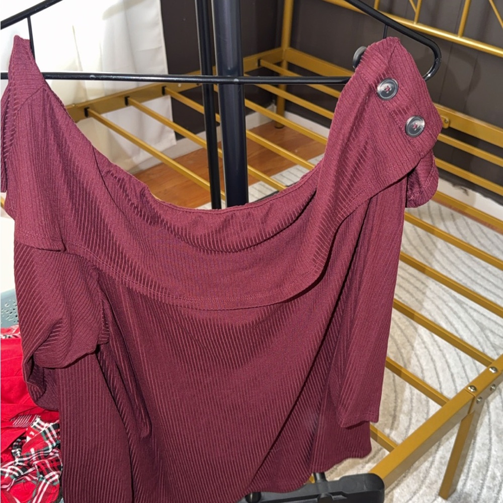 Avenue Burgundy Button-Detail Blouse